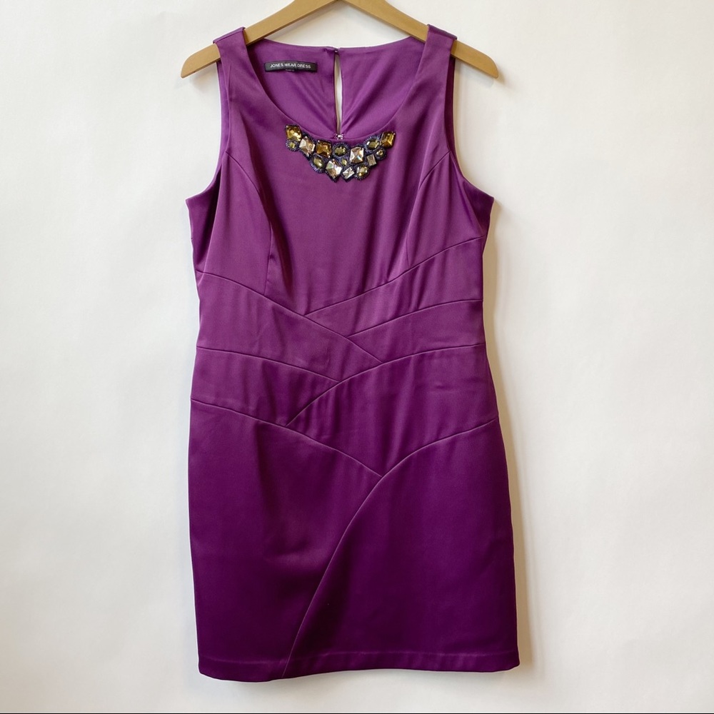 Jones Wear Embellished Purple Cocktail Mini Dress